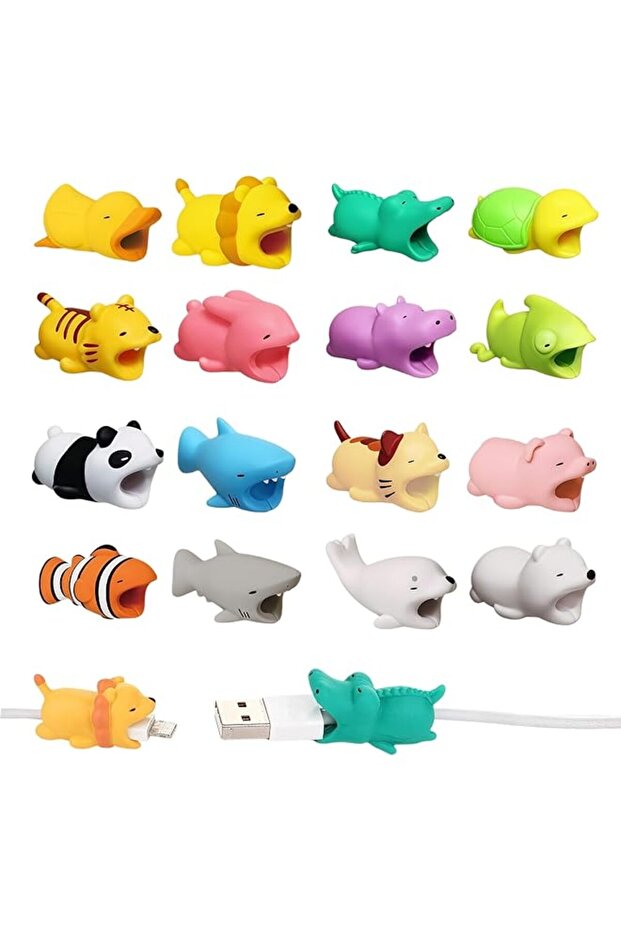 16 PCS Cartoon Animal Cable Protector Case-Prevents Cable Break, Mini Cute, soft for Various Cellpho