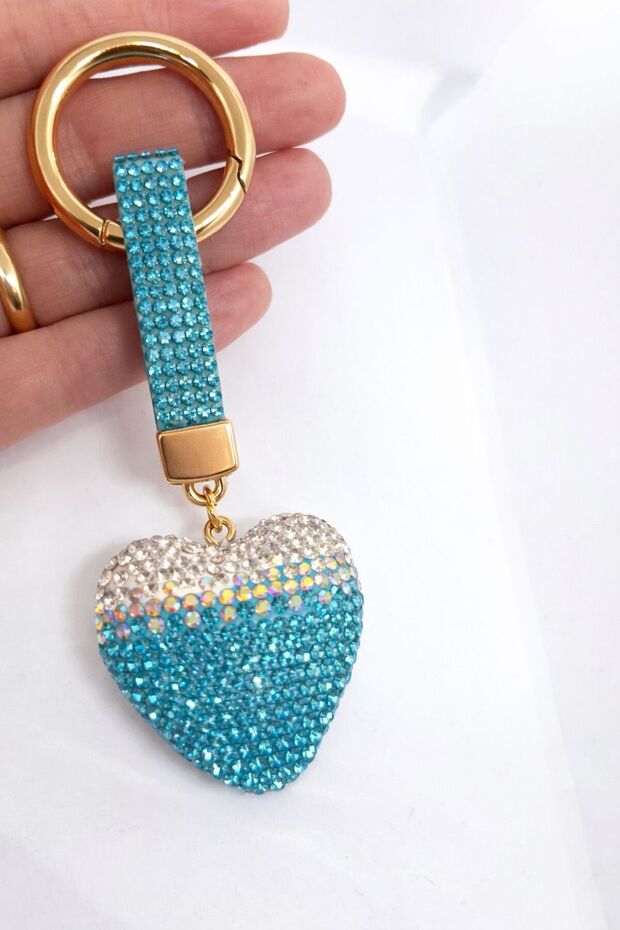Shiny Stone Heart Keychain Blue