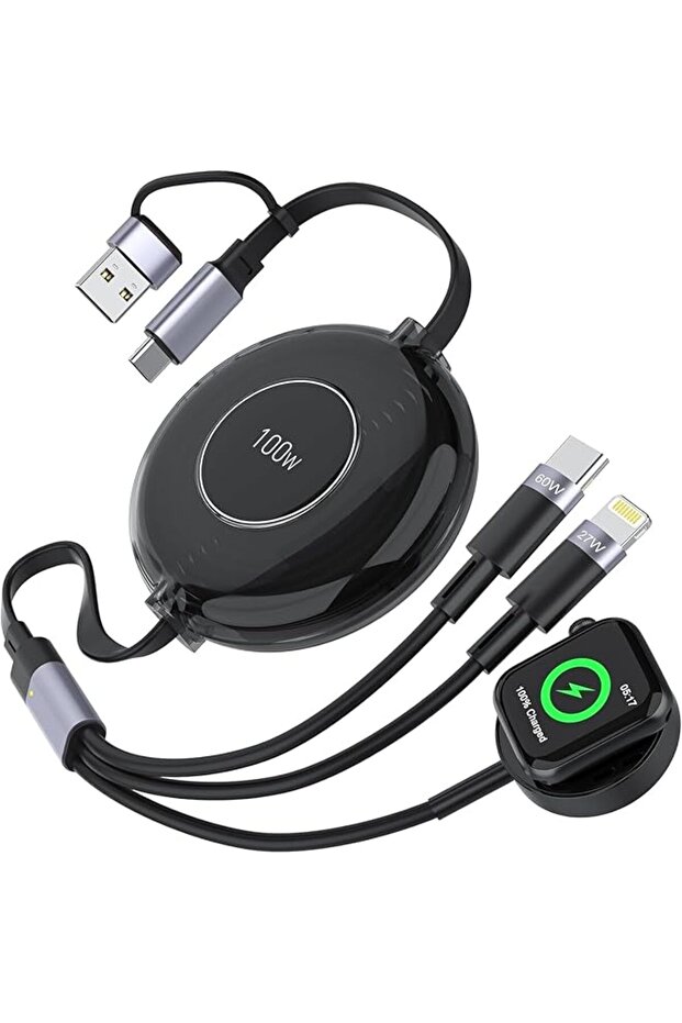 6 in 1 USB C Cable,100W Fast Charging Cable,10Ft Multi Retractable USB C Charging Cable with Type C,