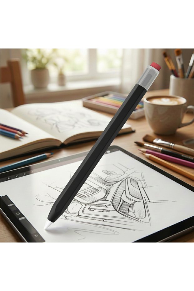 Apple pencil (usb-c) case classic retro design matte silicone black (product is not a pen)