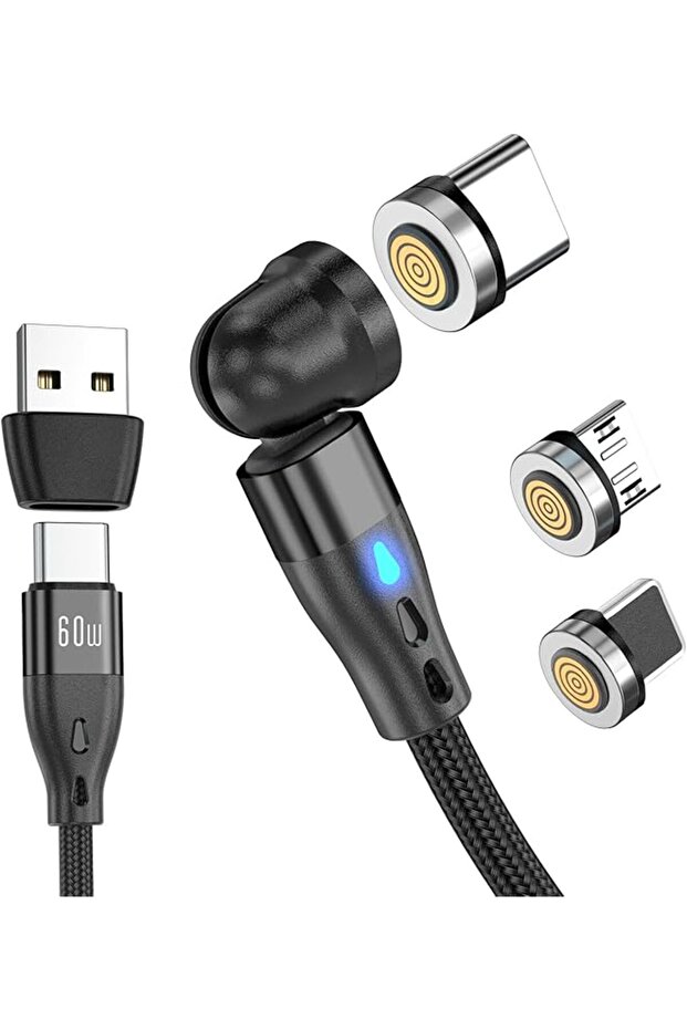 60W USB C to USB C Magnetic Charging Cable, 6-in-1 6.6FT Fast Charger with 540° Rotating Head – P