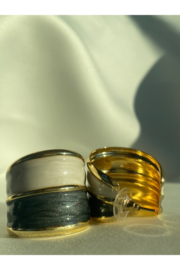 Gold Detailed Two-Tone Modern Earrings