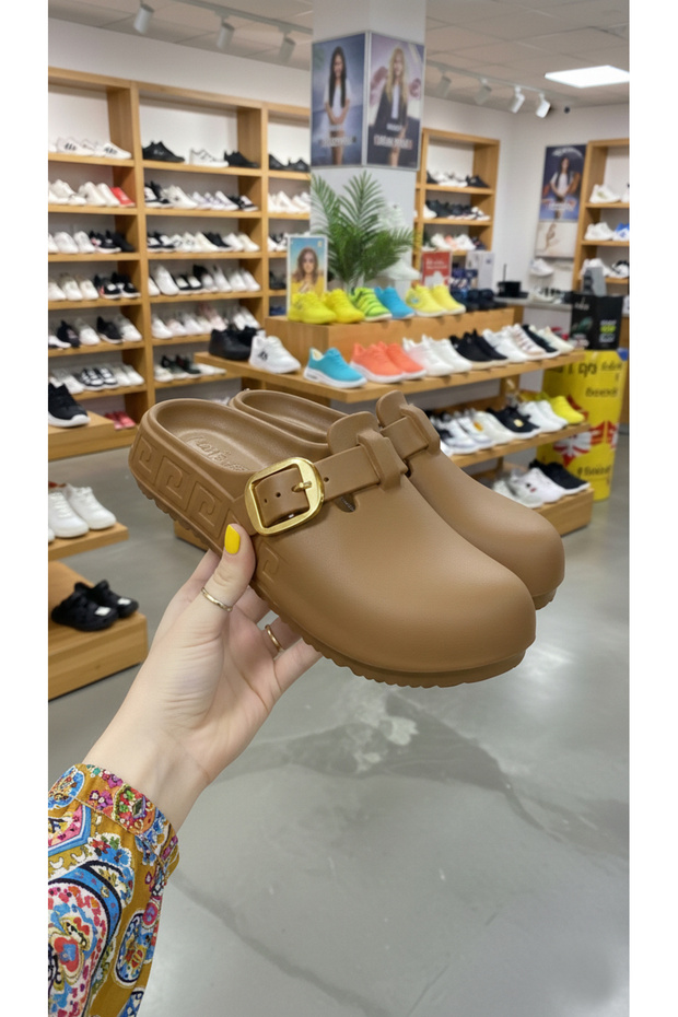 Lov Buckle Orthopedic Soft Lightweight Sole Doctor Nurse Sea Beach Pool Daily Women's Slippers Tan