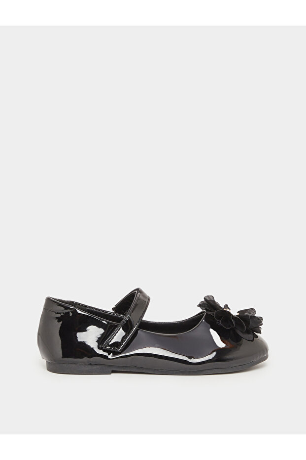 Black Patent Ballerinas with Flower Detail