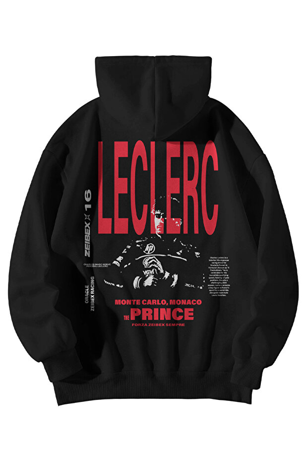 Unisex Black Oversized Hoodie - F1 Bang Charles Leclerc Printed 3 Thread Streetwear Sweatshirt
