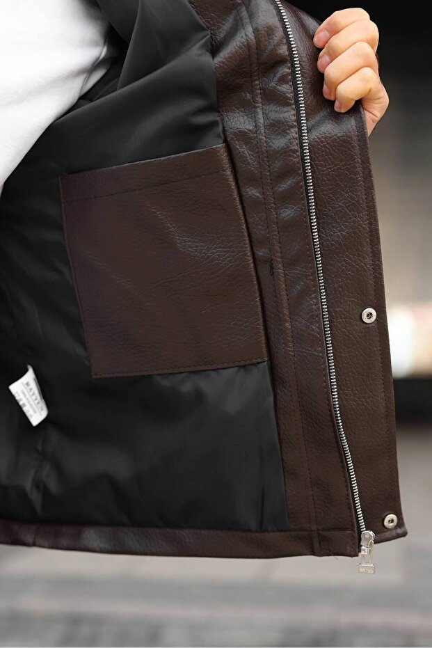 Premium Geniş Spatlı Oversize Carbon Deri Ceket - 5