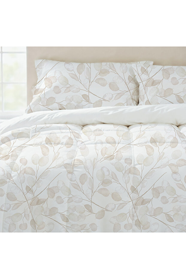 طقم لحاف بوهيمي مكون من 4 قطع، بنقشة أوراق الشجر، مقاس فردي 160 × 240 سم - 2