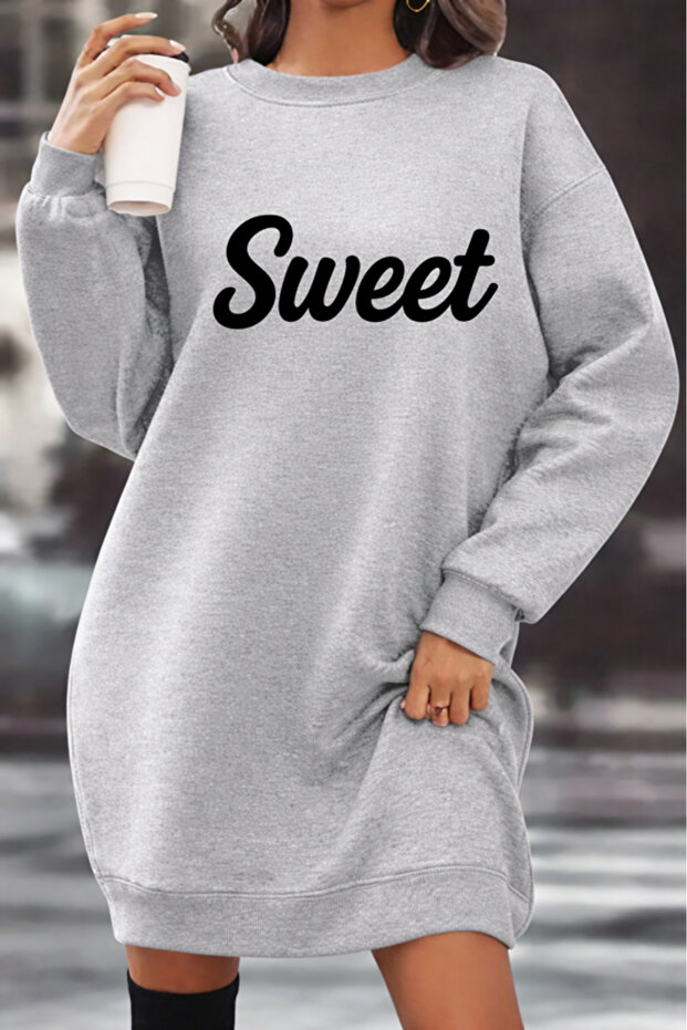 Unisex Printed Crew Neck Sweatshirt Dress