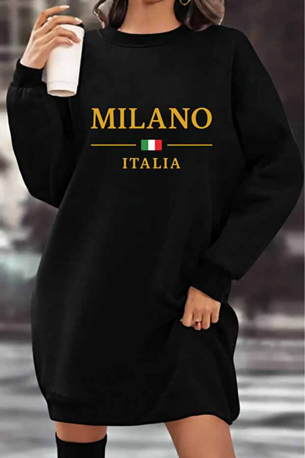 Unisex Printed Crew Neck Sweatshirt Dress