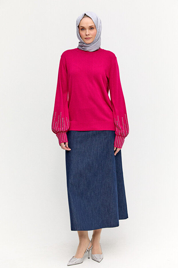 Taş Detaylı Triko Bluz - 2