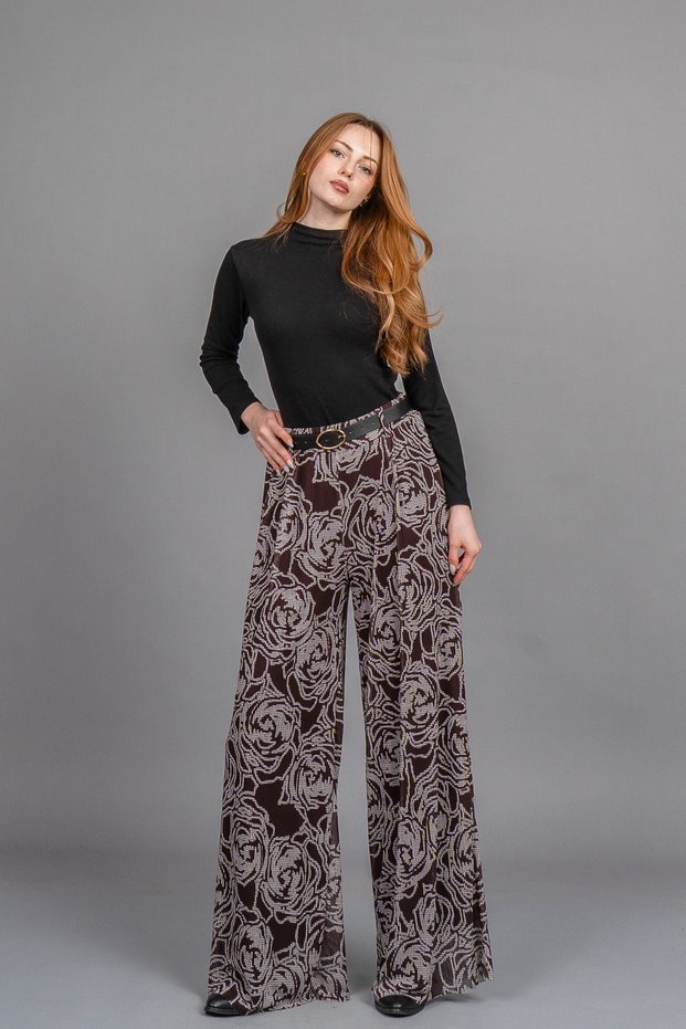 Women's Winter Coffee High Waist Lined Tulle Palazzo Trousers Elastic Wide Leg Stretchy Casual Daily Office Stylish 30342