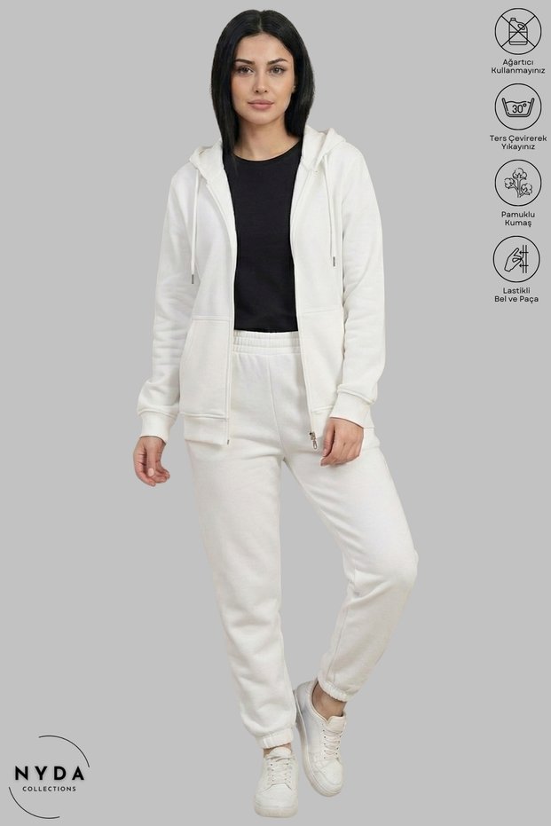 Women's Hooded Jacket and Elastic Jogger Pants 100% Cotton Combed Cotton Tracksuit Set