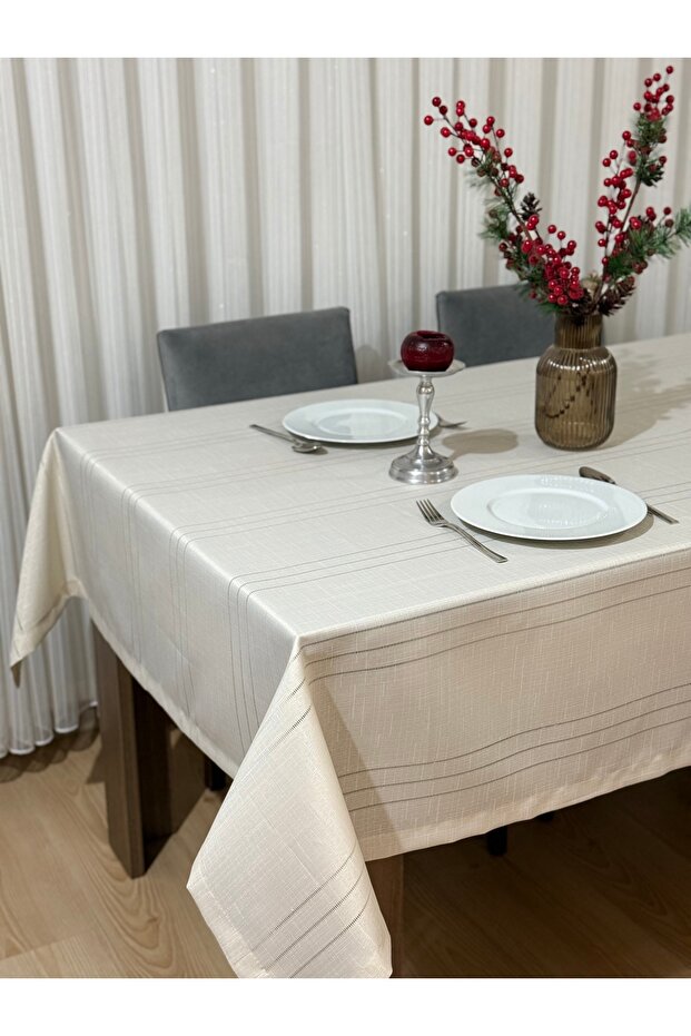 Wrinkle-Free, Stain-Resistant Linen Colber Tablecloth Beige