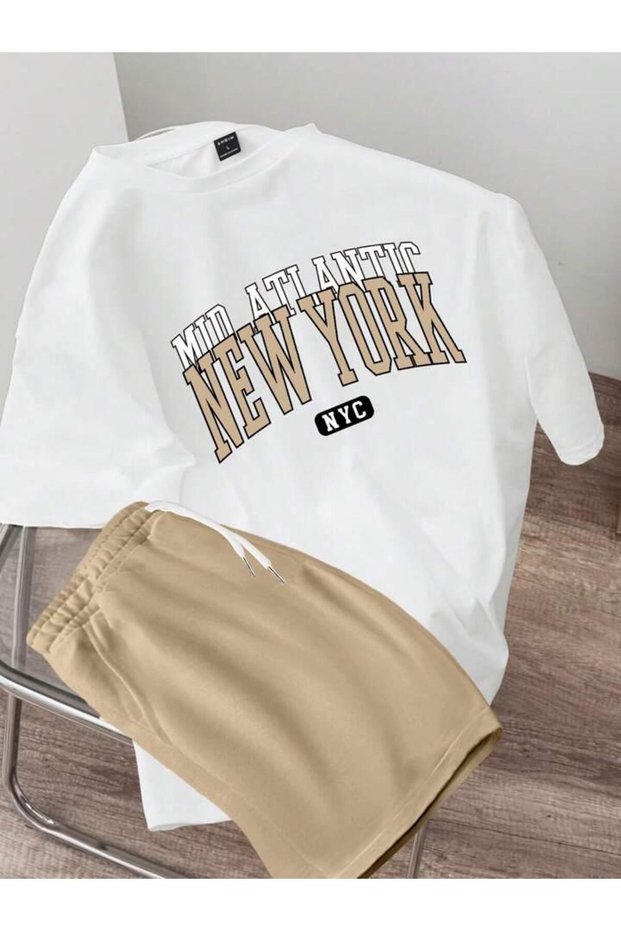 Unisex Women Men New York Printed T-Shirt and Shorts Bottom Top Set