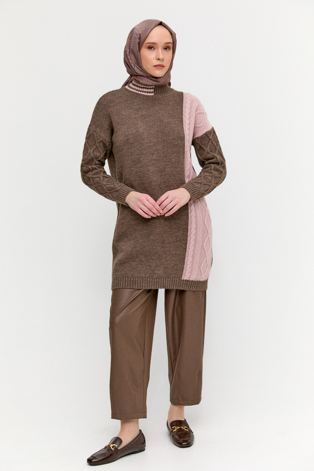 Çift Renkli Oversize Triko Tunik - 2