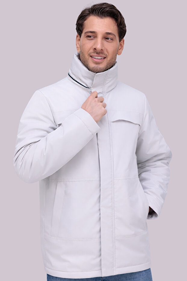 Men's Stone Water and Windproof Hooded Shearling Winter Black Coat & Jacket & Parka