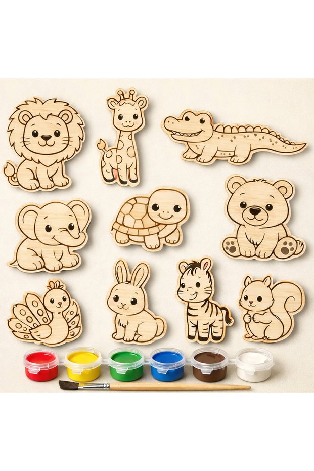 Educational Wooden Coloring Game Forest Animals Figure Set |   Paint Yourself |   School and Workshop Activities