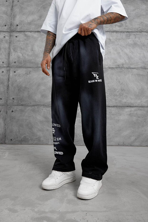 Men's Sweatpants Puskurtme Alti Navy Blue Oversize Baggy Loose Fit 3 Yarns Without Drawstrings