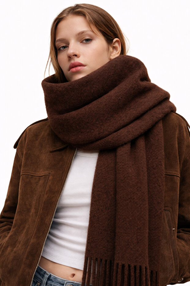 Imported Puffy Cherry Scarf Shawl - Twisted Scarf Shawl - Puffy Cherry Soft Shawl - Bitter Brown