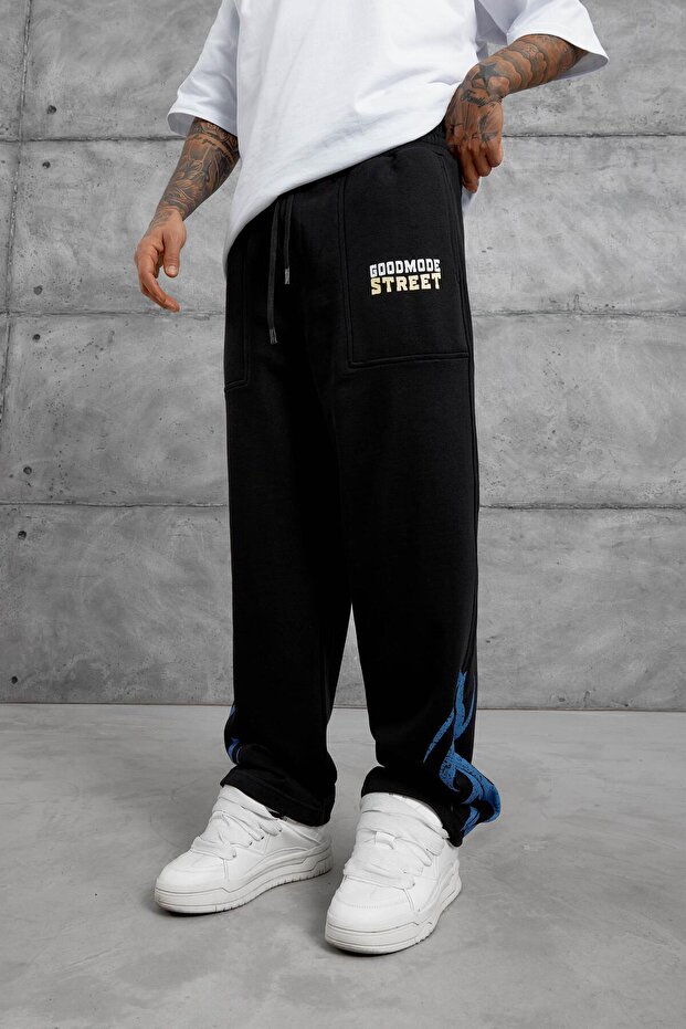 Men's Sweatpants Goodmode Street Alti Black Oversize Baggy Loose Fit 3 Yarns Without Drawstrings