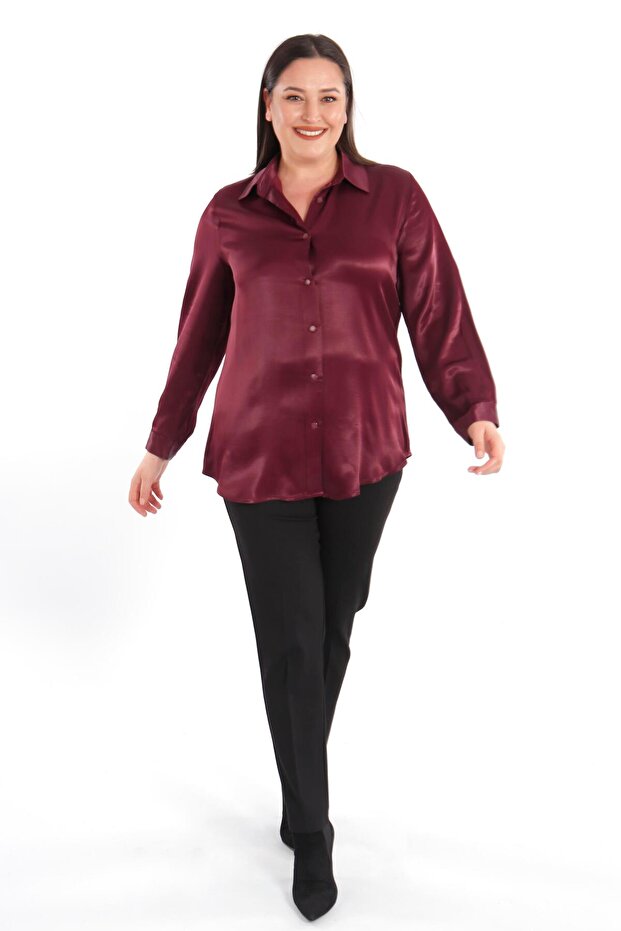 قميص تريند 42 بلس كبير الحجم من الفسكوز باللون الأحمر الداكن - 4