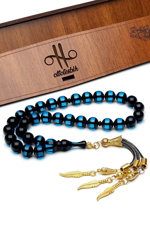 Men's 10mm Midnight Blue Vernier Powder Amber Prayer Beads