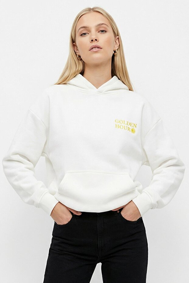 cu glugă Sweat Ecru 0308 cu text brodat - 1