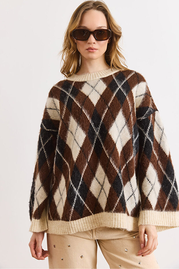 Women's Stone Baklava Pattern Knitwear Sweater Kzk-19001124