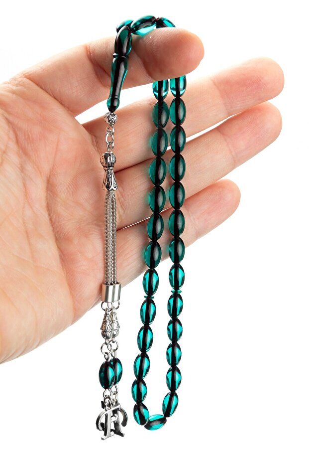 Men's Gift 7X11Mm Barley Cut Blue Fire Amber Rosary