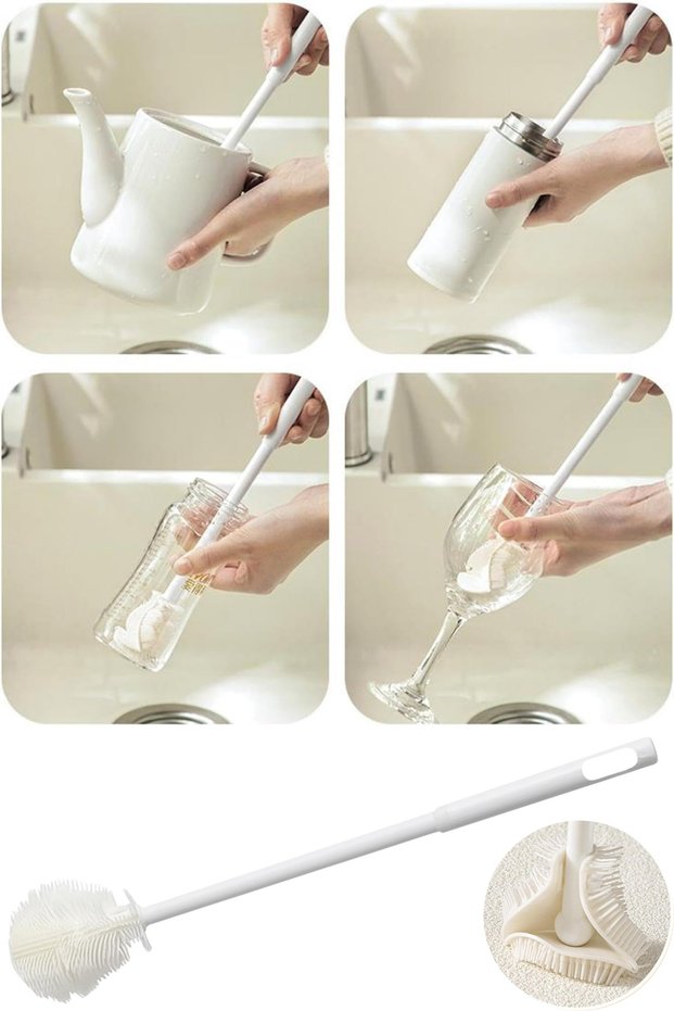 Silicone Jar and Baby Bottle Washing Brush Long Handle Glass Bottle Thermos Water Cup Cleaning Brush
