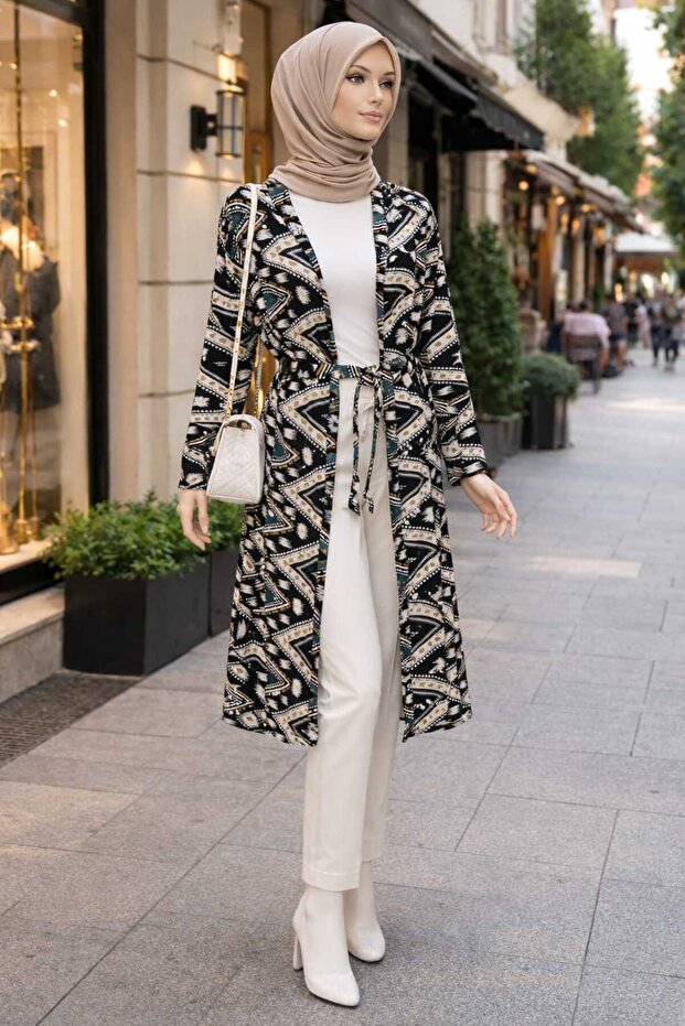 Ethnic Patterned Maxi Sash Kimono