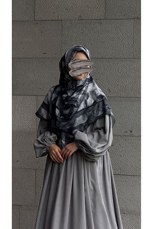 Cotton Soft Brush Pattern Scarf-Black/Anthracite
