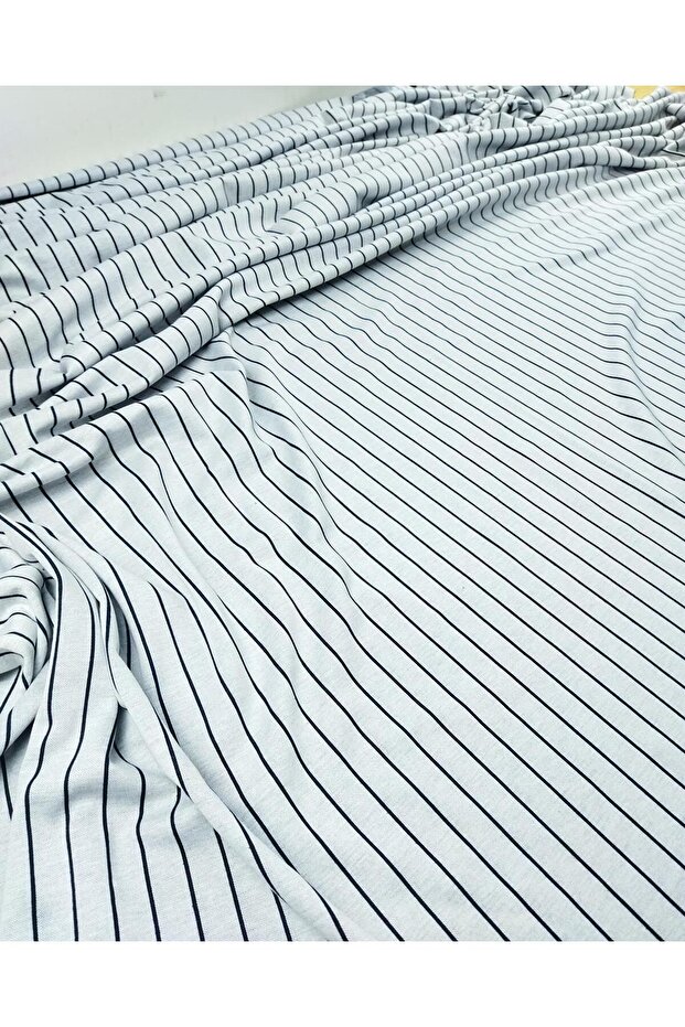 Gray Navy Blue Longitudinal Striped Interlock Knitted (Width 180 cm X Length 260 cm)