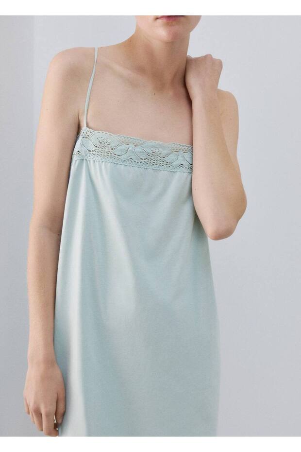 Pamuklu dantel detaylı gecelik - 8