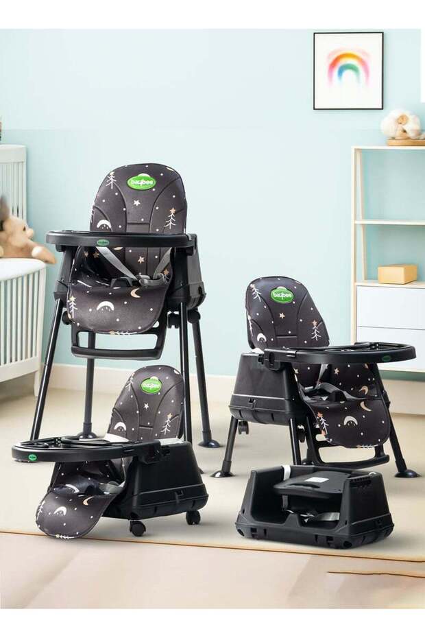 Convertible Baby high chair with tray, wheels, safety belt, adjustable height & footrest for kids