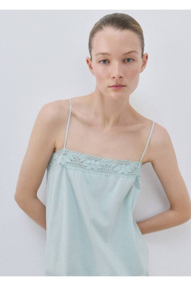 Pamuklu dantel detaylı gecelik - 1