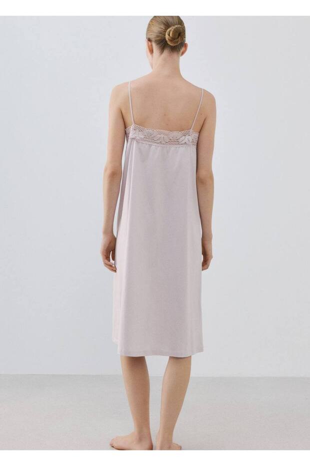Pamuklu dantel detaylı gecelik - 4