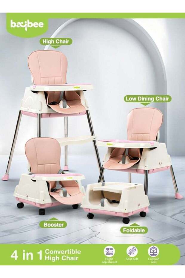 4-in-1 baby Adjustable high chair with tray, footrest & safety belt for kids