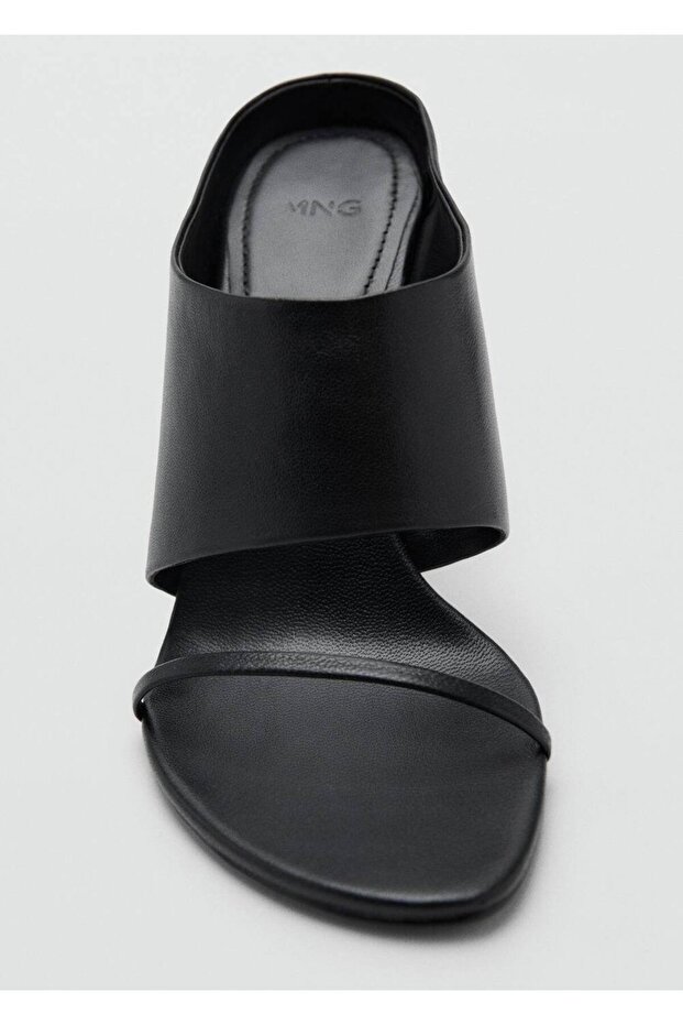 Bantlı topuklu deri sandalet - 5