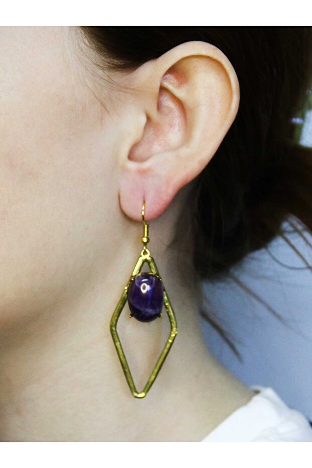 Natural Stone Amethyst Natural Stone Women's Earrings Euku34Amt