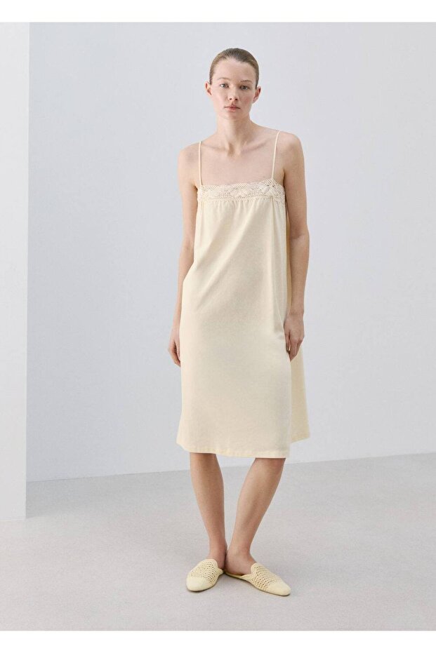 Pamuklu dantel detaylı gecelik - 2