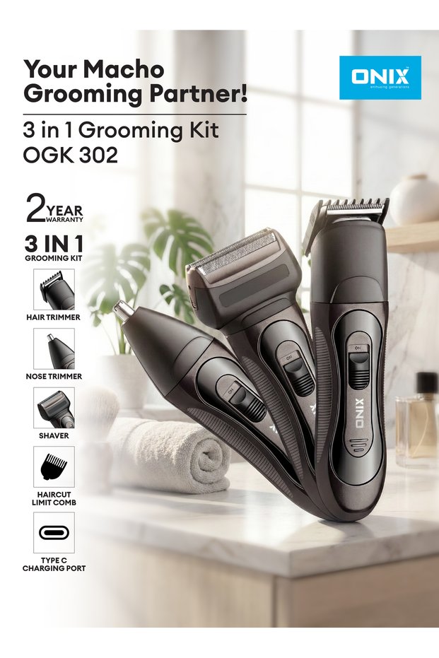OGK 302 Cordless 3 in 1 Grooming Kit Type C 50Min Use 8Hr Charge 2Y DC5V1A Razor