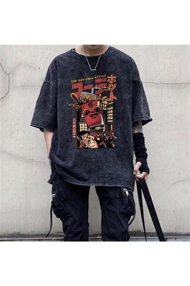 Washable the Iced Cola Attack Printed Unisex Oversized Vintage T-Shirt