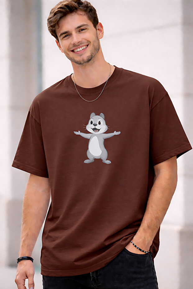 Hamster Character Printed Cotton Relaxed Fit Round Neck Unisex T-Shirt