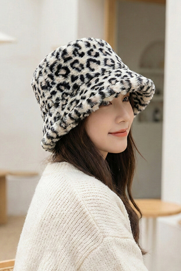Leopard Plush Bucket Hat - 1