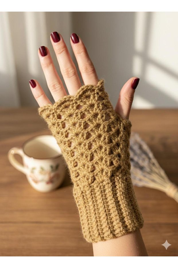 Fingerless Design Hand-Knitted Gloves