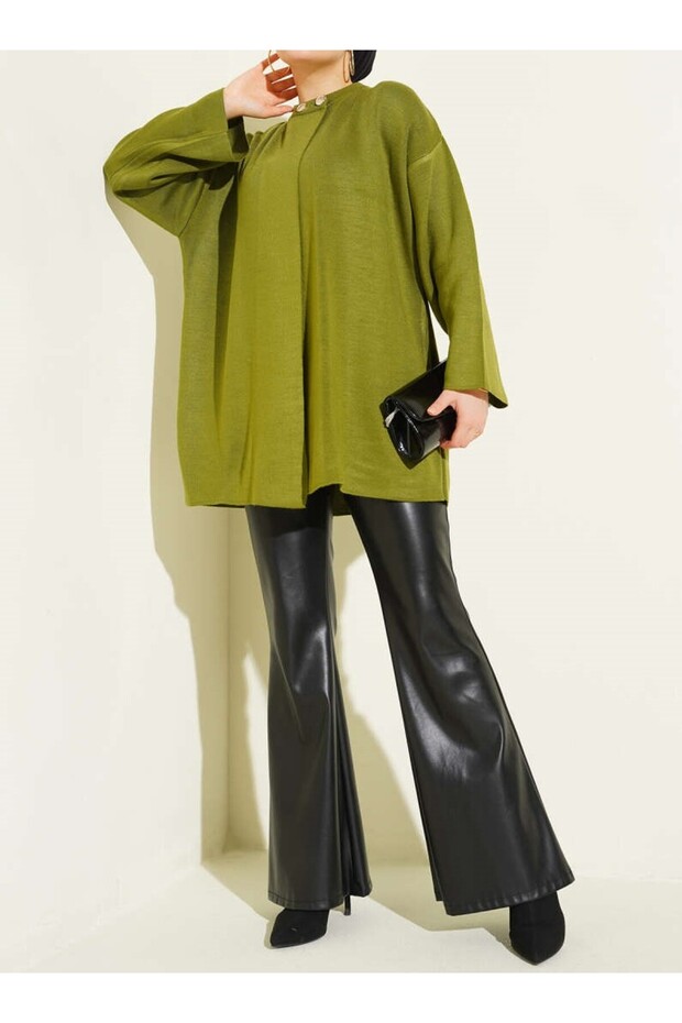 Çift Düğmeli Triko Panço - 2