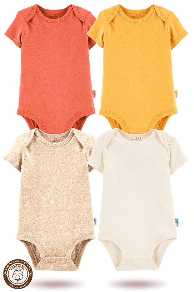 100% Organic Cotton Snap Fastener Short-Sleeved Baby Bodysuit 4-Pack