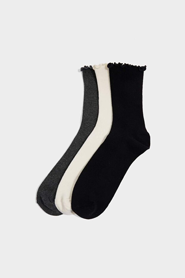 Women's Ruffled 3-Piece Cotton Long Socks G2409Axns