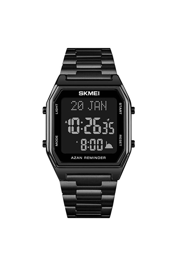 Men's Muslim Stainless Steel Strap Digital Square Azan Watch 3671BKBK